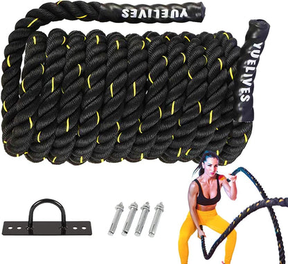 Battle Ropes with Anchor Kit, 1.5/2 Inch Full Body Workout Equipment, 100% Poly Dacron Heavy Battle Rope for Strength Training, Cardio, Crossfit, Exercise Rope(30Ft)